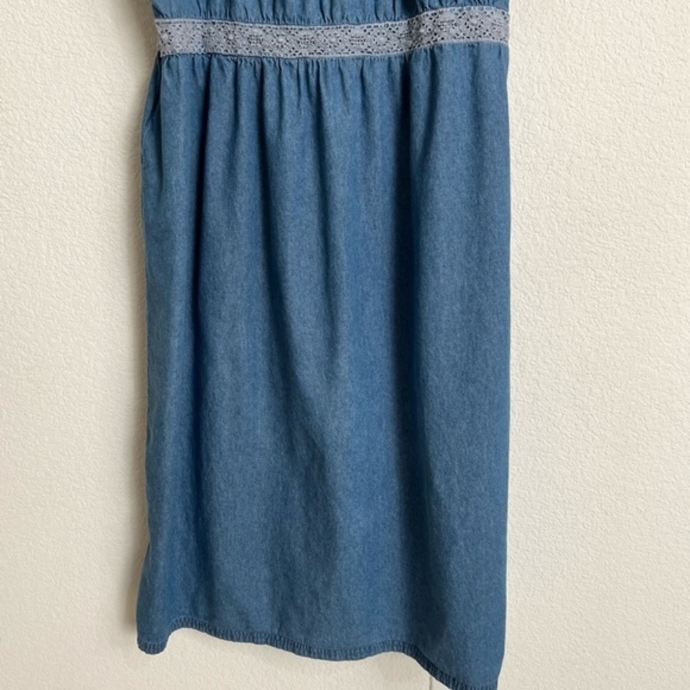 Denim 24/7 Blue Jean Maxi Dress Ruffled Collar Puffy Ruffled Short Sleeves 20W - Picture 9 of 12